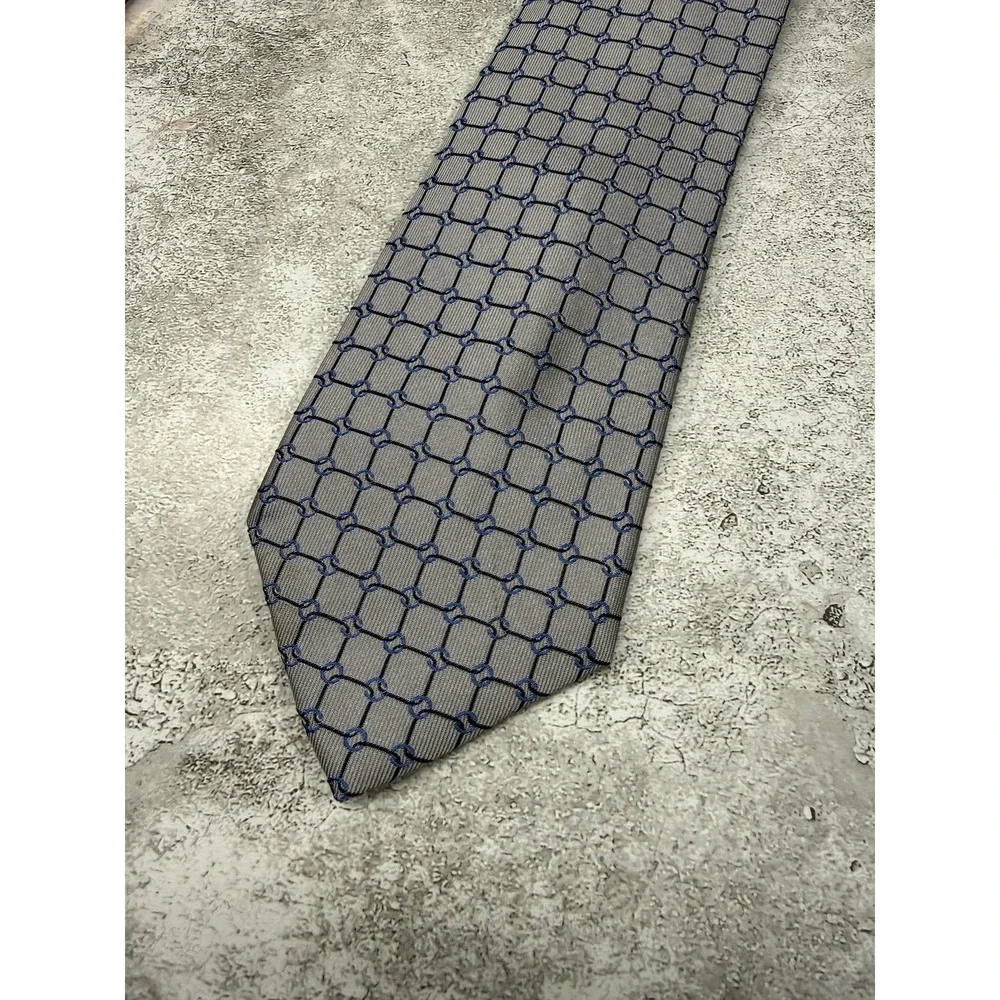 Vertu Silk Tie Mens One Size Gray Geometric‎ Pointed Made In Italy Necktie